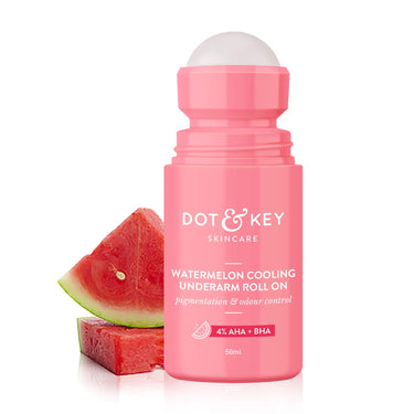 Dot & Key Watermelon Cooling Underarm Roll On | Odour & Sweat Controls | 4% AHA + BHA | Fresh Aqua Fragrance | Gently Exfoliates & Smooths Skin | For Men & Women | 50ml